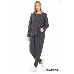 Charcoal Waffle Top & Pants Lounge Set - Small - NIP